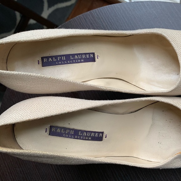 Ralph Lauren Purple Label Ivory Linen Heels sz 6 - Picture 4 of 9